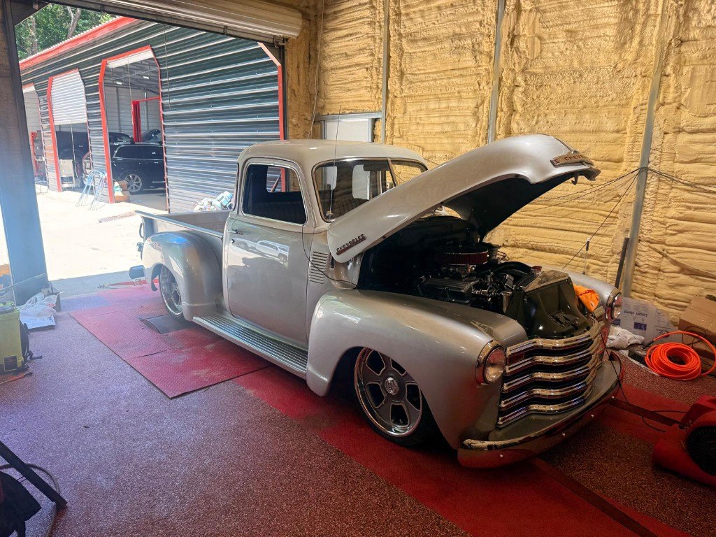 Classic Chevrolet pickup in the shop